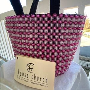 Handmade Beaded Bag w/Pink and Black Beads
